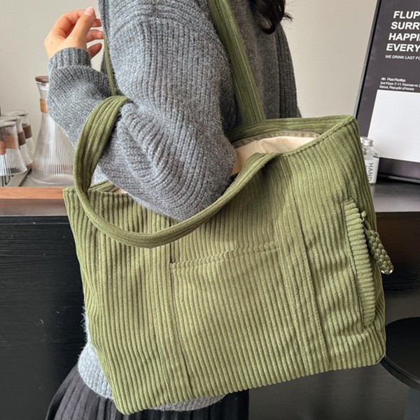 Corduroy large-capacity tote bag, women's commuting to work fabric bag, student class single-shoulder handbag, simple crossbody bag details Picture