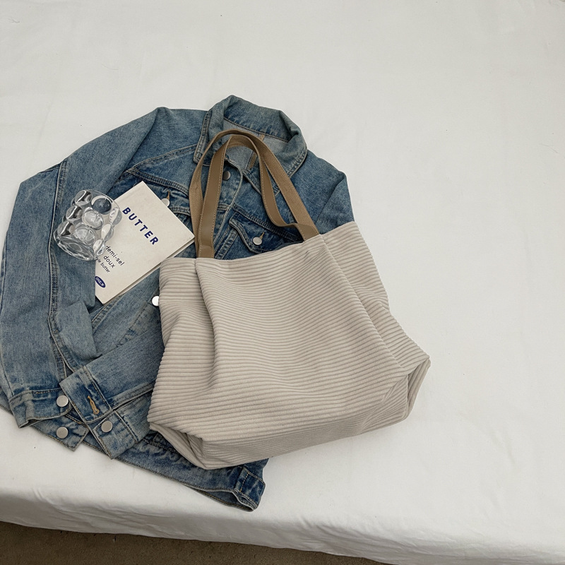 Casual large-capacity bag for women, 2024 new style simple and versatile commuting single-shoulder canvas tote bag, lightweight travel bag Specification drawing