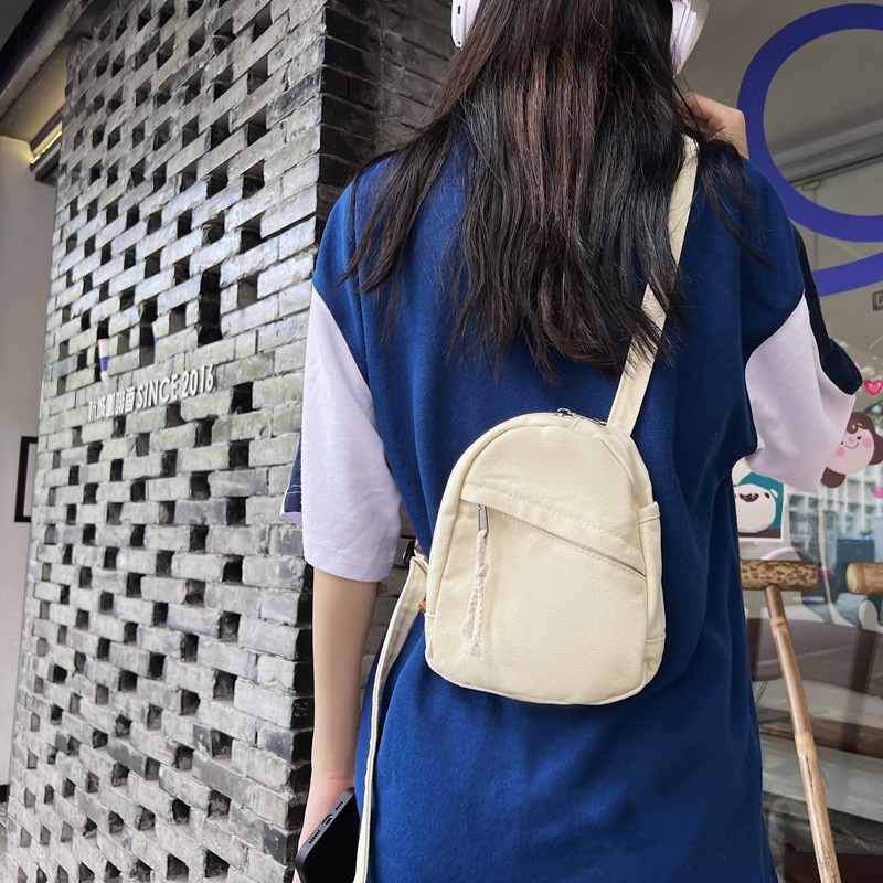 Canvas bag for women 2022 New artistic style summer small backpack, simple solid color mobile phone bag, single-shoulder crossbody bag for women details Picture