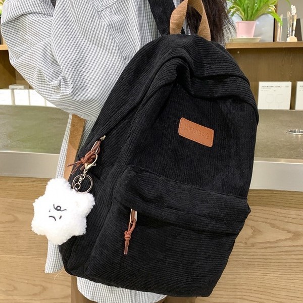 Corduroy lightweight and wear-resistant university backpack, fashionable and simple, large-capacity student schoolbag, solid color cute backpack Specification drawing
