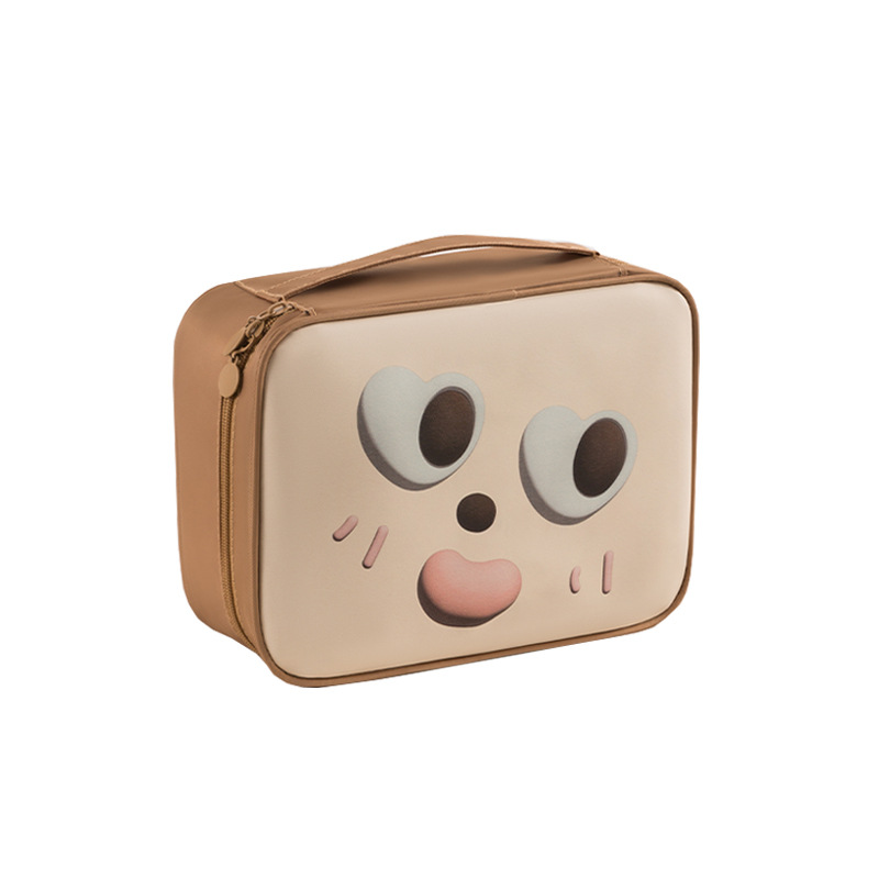 PU cartoon cute single and double-layer storage bag, hand-held large-capacity toiletry bag, cosmetics storage bag, water-resistant and portable Item Picture