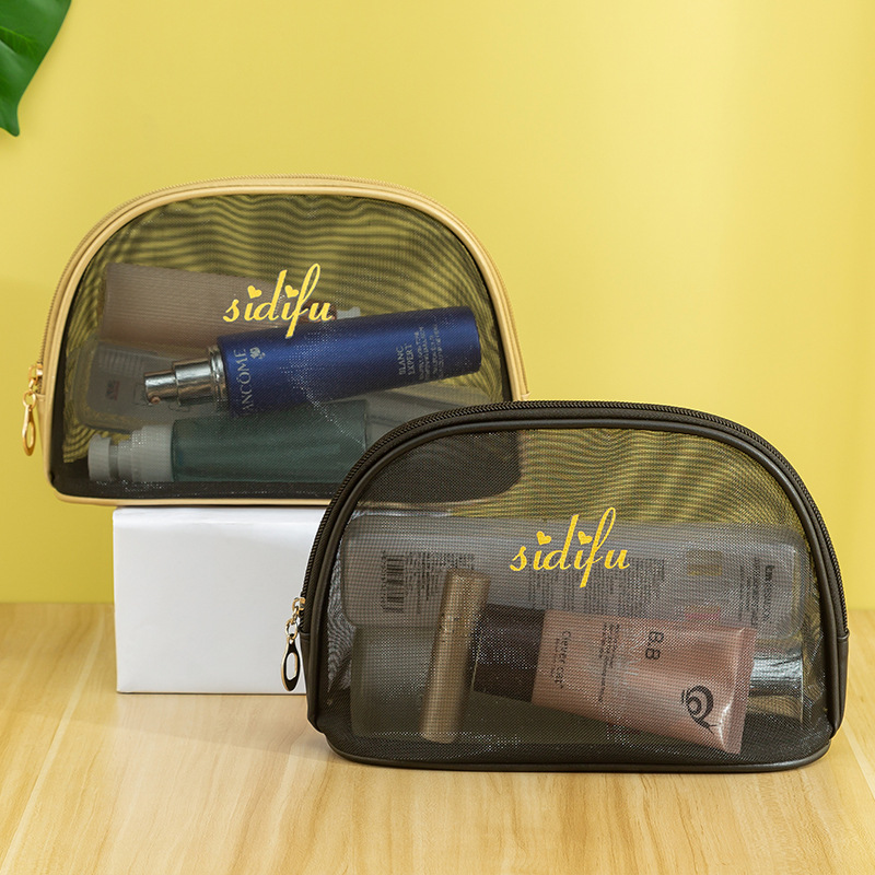 New style makeup and toiletries bag, transparent mesh clutch, portable storage bag, large-capacity Korean semi-round bag for women full figure