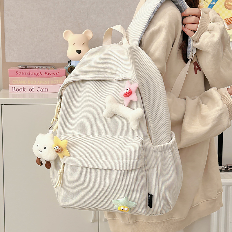 Cute corduroy schoolbag for junior high school girls, Ins-style backpack for primary school girls, new travel backpack for 2024 autumn and winter details Picture