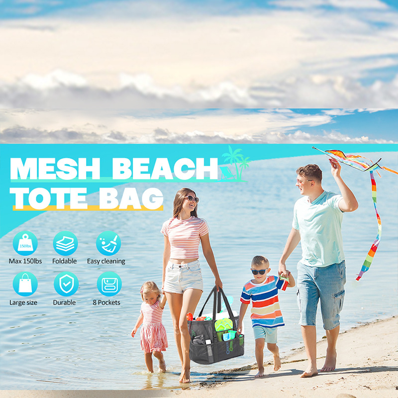 Multi-functional beach bag, large-capacity mesh swimsuit, swimming trunks, sunglasses, travel storage bag, single-hand beach storage bag Application Scenario