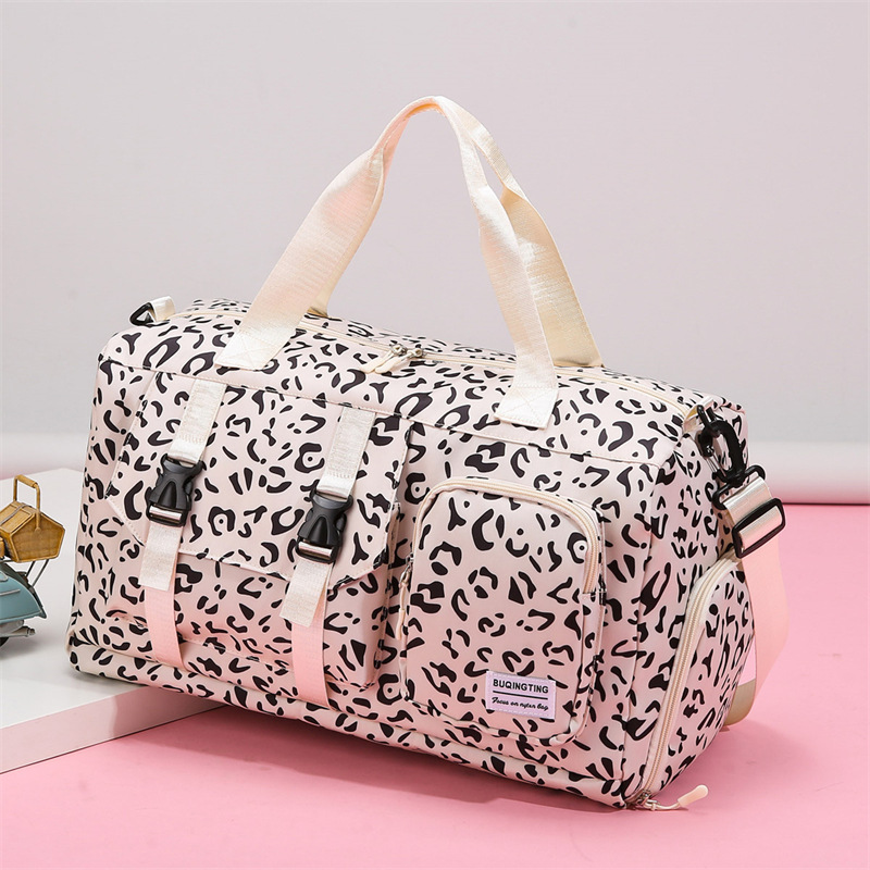 New milk print large-capacity travel bag, leopard print business luggage boarding bag, women's dry and wet separation swimming and fitness bag full figure