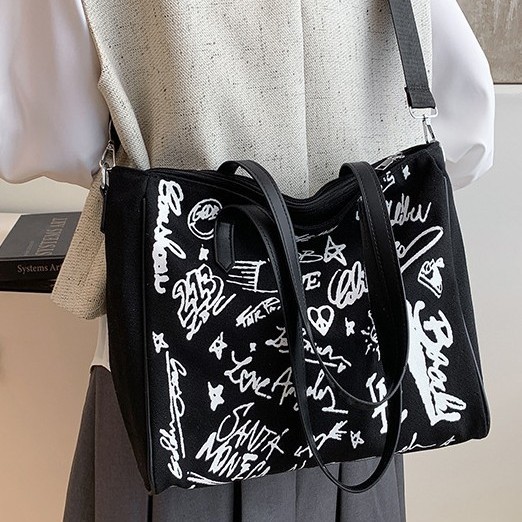Canvas bag, single-shoulder large-capacity tote bag, student canvas tote bag, crossbody bag for girls, 2025 new style hand-held crossbody bag full figure