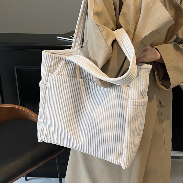 Corduroy bag 2024 New style fashionable large-capacity handbag, forest style versatile, artistic and retro student class bag details Picture