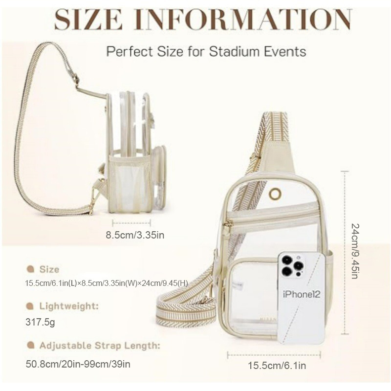 Cross-border in-stock PVC chest bags, single-shoulder bags, waist bags, crossbody bags, wallets, patterned shoulder straps, front side mesh bags details Picture