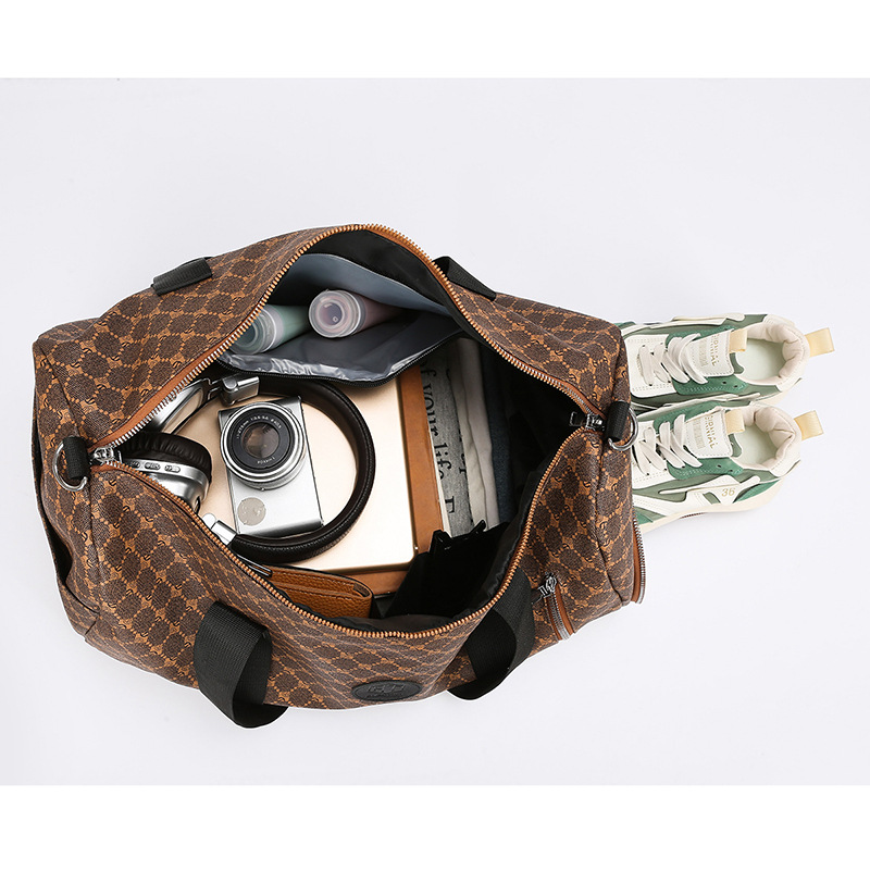 New cross-border pu leather hand-held large-capacity travel bag, independent shoe compartment sports and fitness bag, business single-shoulder crossbody bag Specification drawing