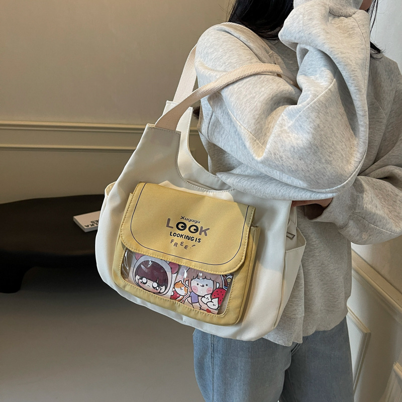 Soft girl hand-held canvas bag for girls, new cute single-shoulder bag, tote bag, large-capacity schoolbag for class full figure