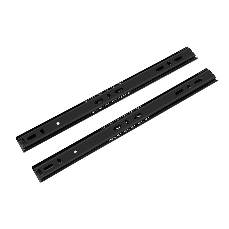 Black thickened drawer slide rail, two-section slide rail for cabinets, bedside table, computer desk, silent ball slide rail Item Picture
