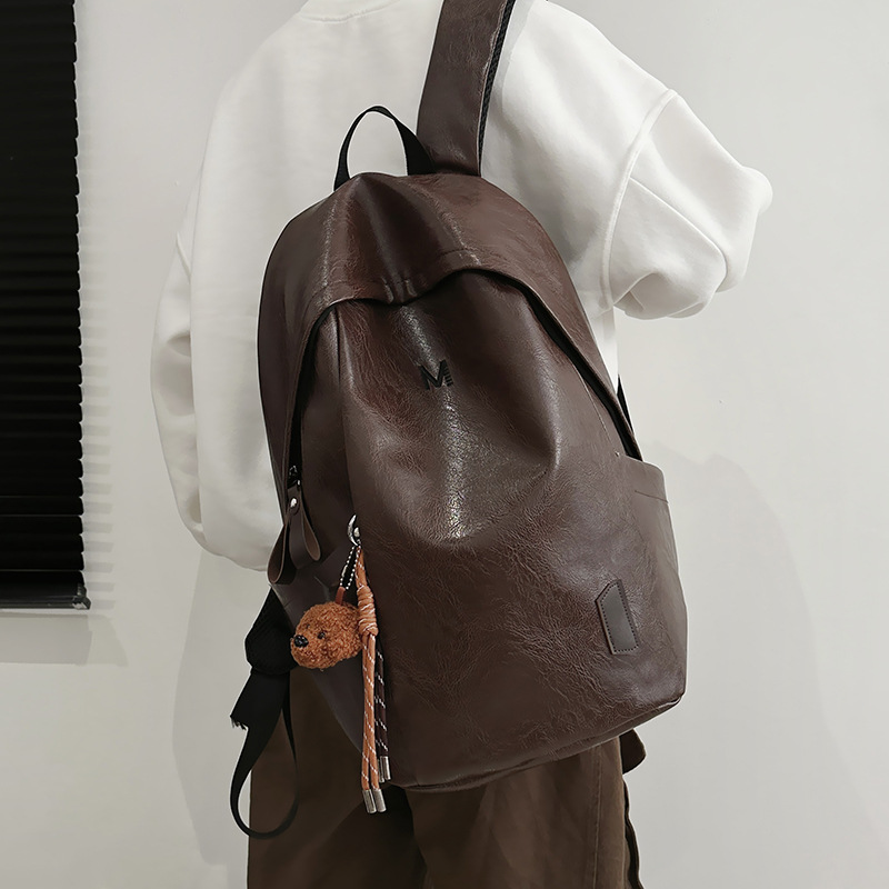 American-style cool PU retro backpack for girls, 2024 new model schoolbag for junior and senior high school students, large-capacity commuter backpack for men details Picture