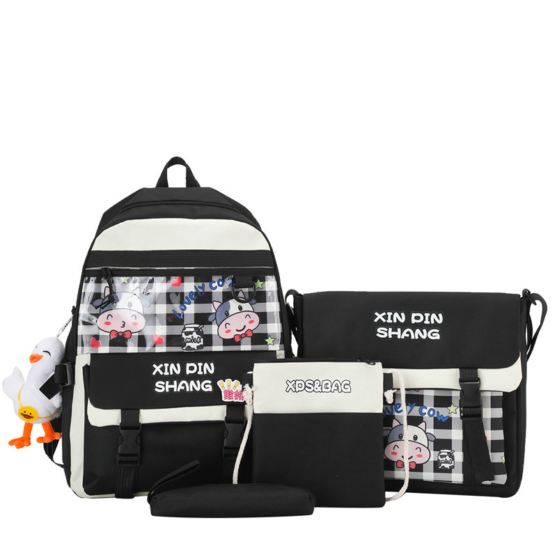 Wholesale of 4-piece sets of Korean checkered backpacks for girls, primary and middle school students, tutorial bags, and back-to-school season backpacks Item Picture