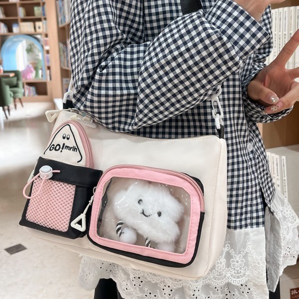 Teenage girl style pain bag, crossbody bag, hand-held baby bag, large capacity, daily casual, student transparent pain bag, Japanese style color-blocking bag Application Scenario