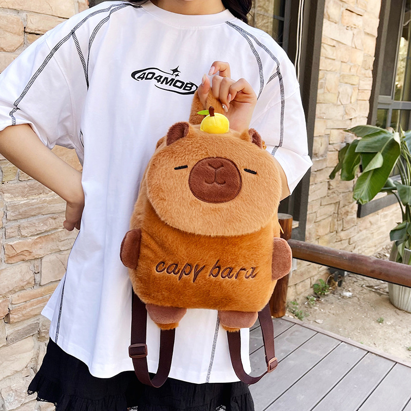 New Lapibala Capybara backpack, cartoon and cute plush doll, large-capacity capybara doll bag for export details Picture