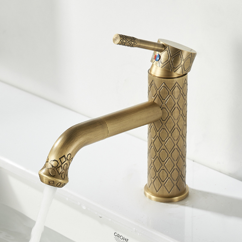 European-style all-copper retro carved faucet, antique washbasin faucet, washbasin, hot and cold water basin, high-end copper material Application Scenario