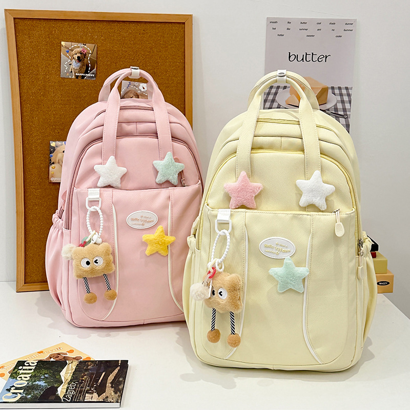 Cute girl backpack, schoolbag for girls, Korean version of stars, high school girls, high school students, large capacity, high appearance level backpack full figure