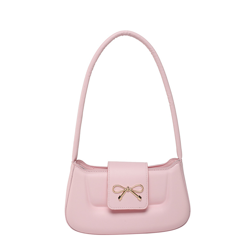 Embossed simple, casual and retro solid color 2025 Spring new style bow fashion design single-shoulder armpit small square bag Item Picture