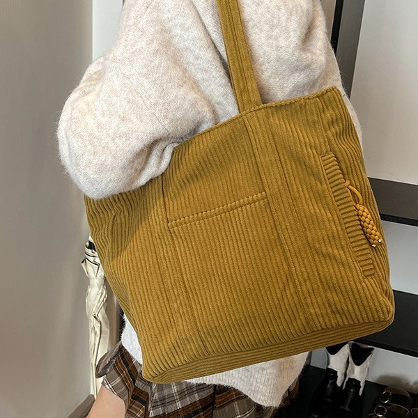 Japanese and Korean retro corduroy casual bag, artistic and simple, single-shoulder bag for female students, Boston pillows-shaped handbag Specification drawing