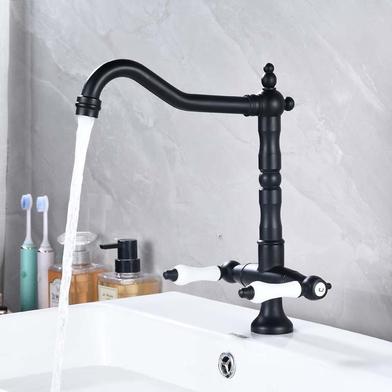 Export black antique cold and hot water faucets, washbasins, kitchen rotating faucets, antique chrome-plated double-handle faucets Specification drawing