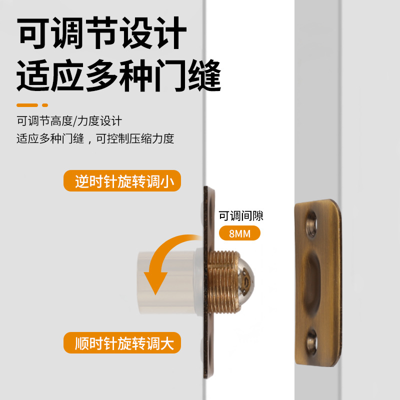 Stainless steel door, KTV pure copper door, ball lock, top ball, invisible door lock, card-type wooden door, spring ball lock Specification drawing