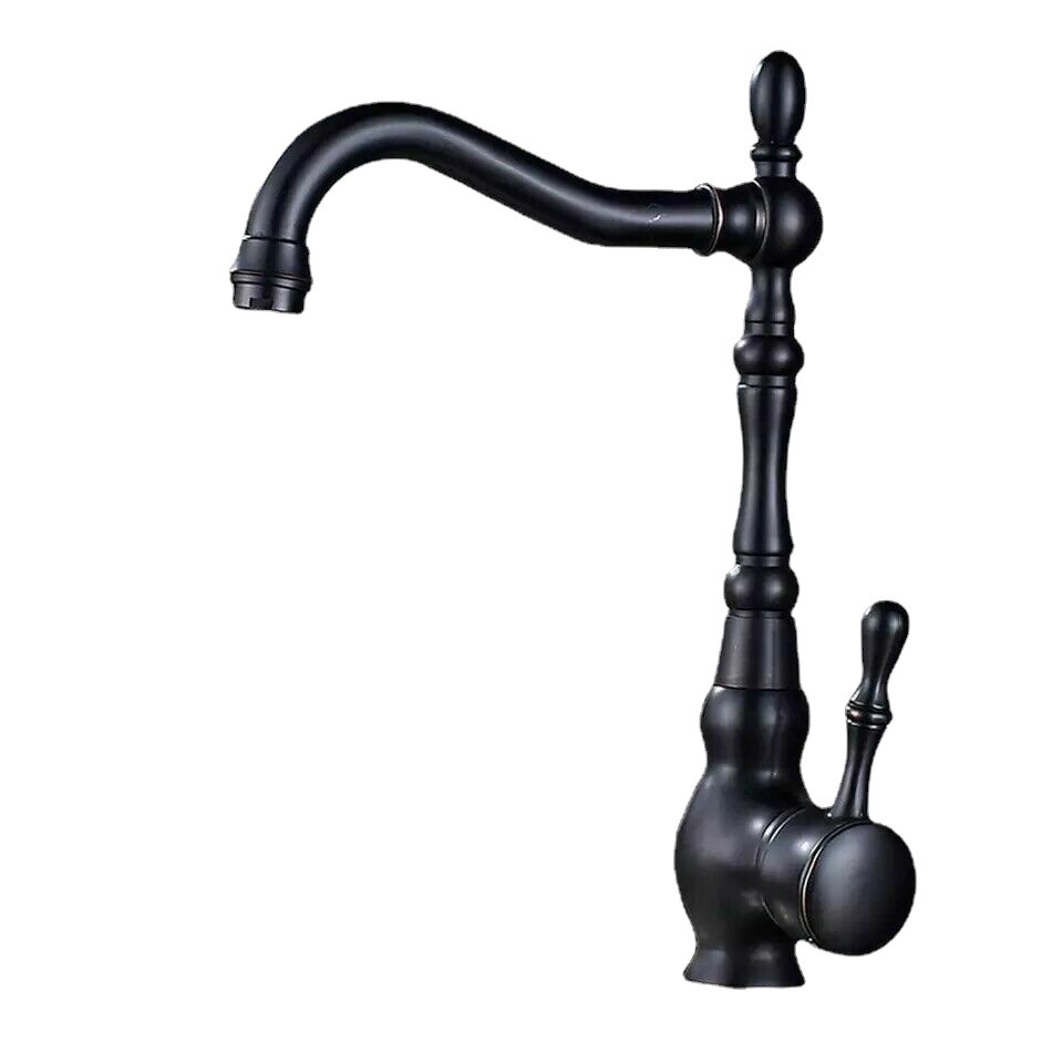 European brass black washbasin faucet, bathroom cold and hot mixed water washbasin, ceramic basin, 360° rotating faucet Item Picture