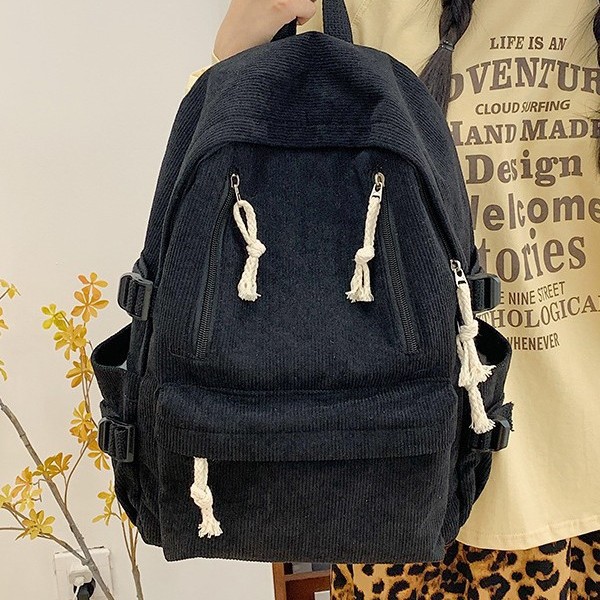 Autumn and winter large-capacity backpack for students, new corduroy backpack, solid color, simple and versatile, fashionable multi-pocket backpack full figure
