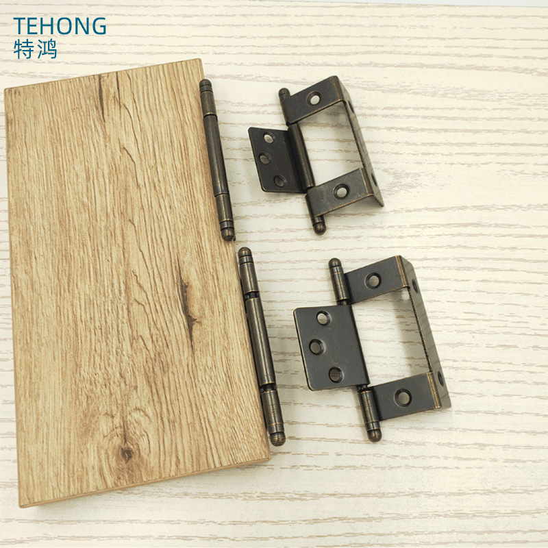 Mother-and-child hinges, three-fold plywood hinges, black retro Kagu antique hinge furniture cabinet hinge connection accessories Specification drawing