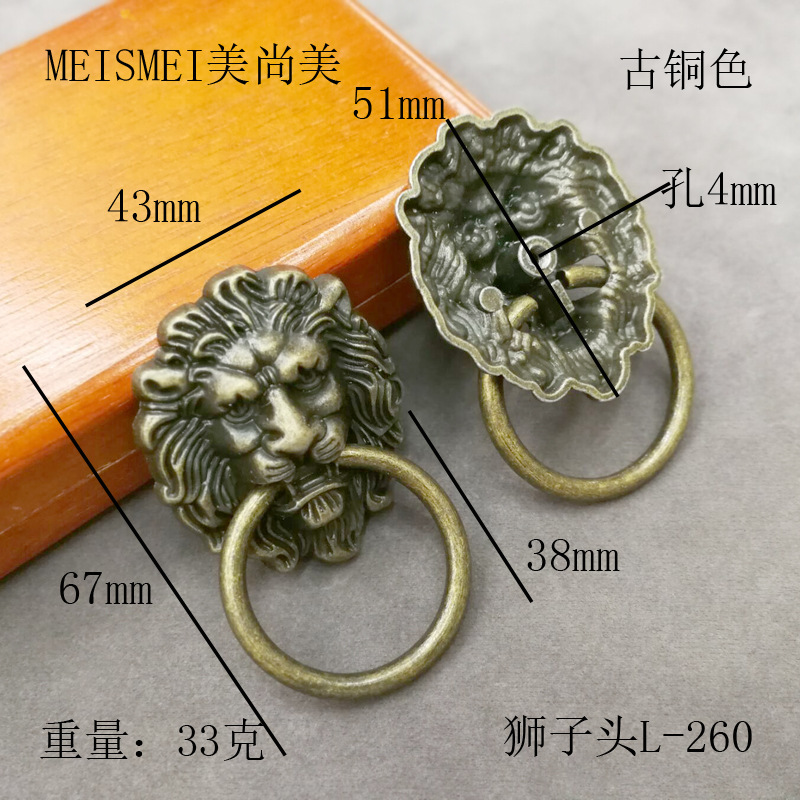 Decorative door knocker with animal head, old-fashioned animal head, retro lion head door knocker, blue and red ancient copper handle, Chinese qilin from the Ming and Qing dynasties Application Scenario