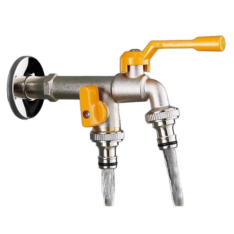 All-copper extended outdoor faucet anti-freezing, one in and two out, outdoor washing machine mop sink, double water outlet pacifier interface Item Picture