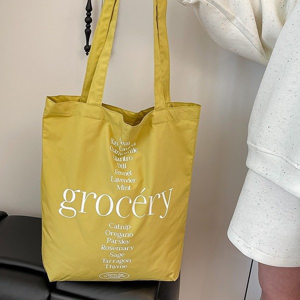 Korean sweet and simple canvas hand-held shoulder bag, student portable large-capacity lettered casual shopping canvas bag Specification drawing