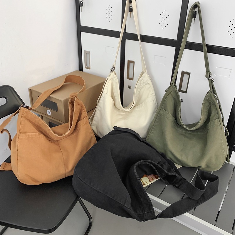 This is a large-capacity, laid-back, artistic and simple canvas bag for women, a new 2024 model for college students' classes Specification drawing