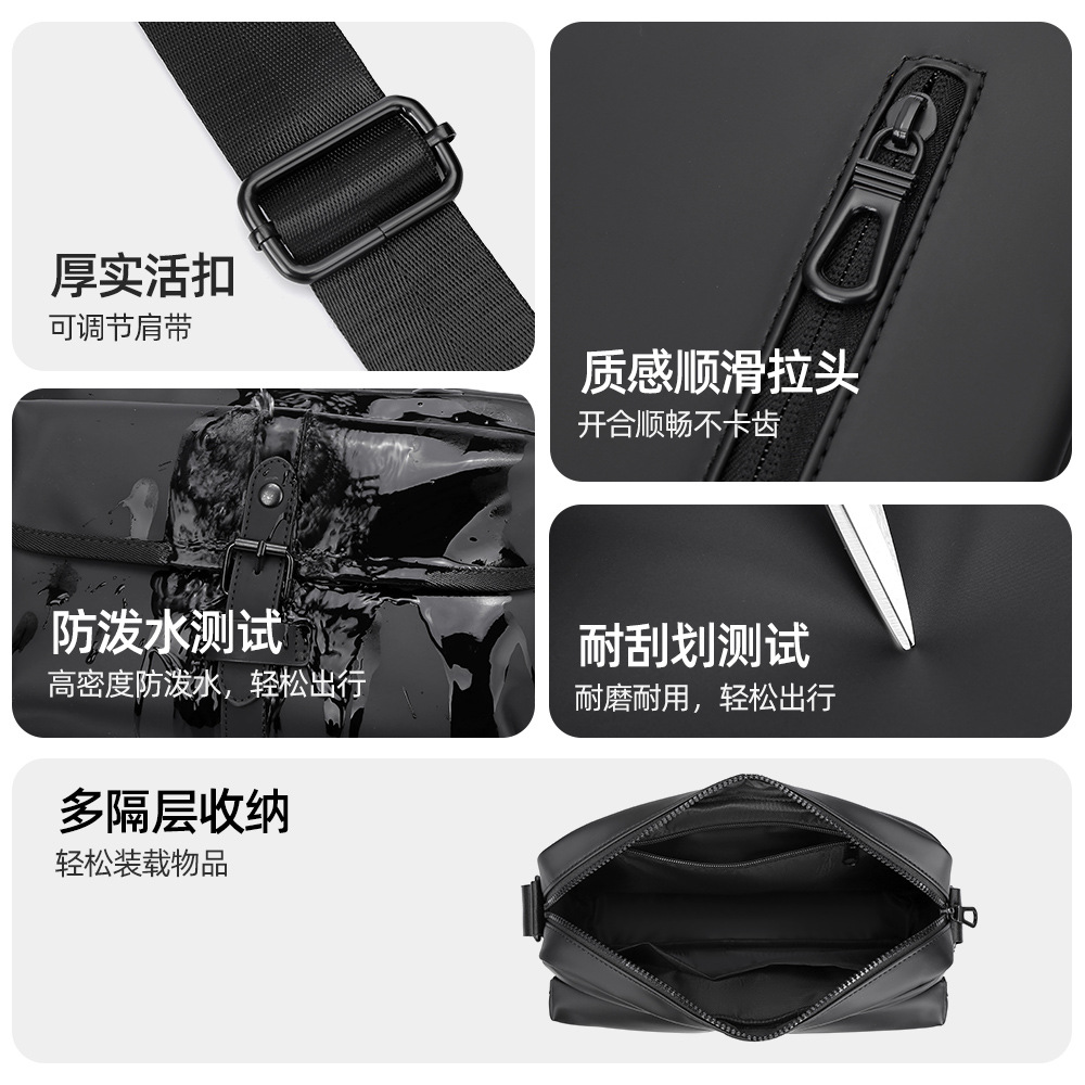 New fashionable and trendy casual single-shoulder bag, men's crossbody bag, water-resistant large-capacity commuting chest bag, small square bag details Picture