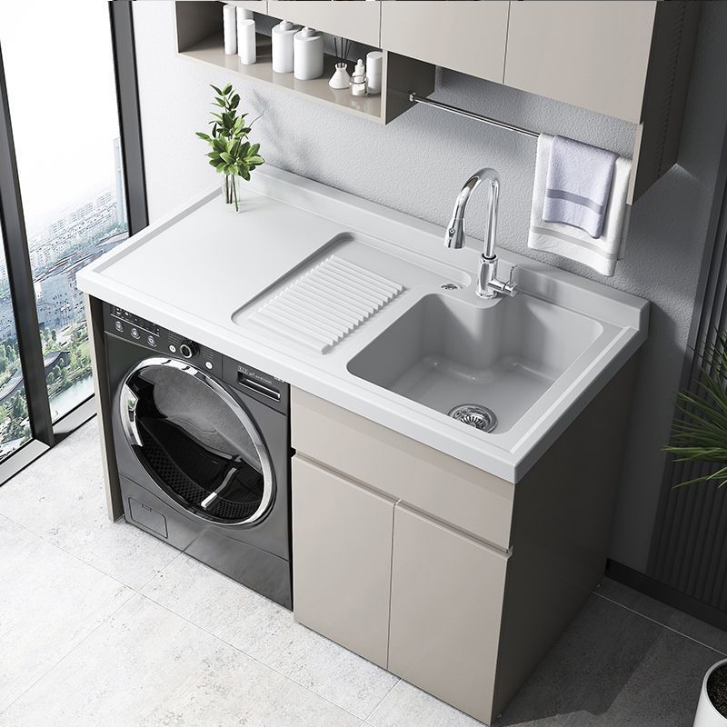 Balcony stainless steel laundry cabinet with washboard, bathroom washbasin combination cabinet, laundry wardrobe integrated processing no Application Scenario