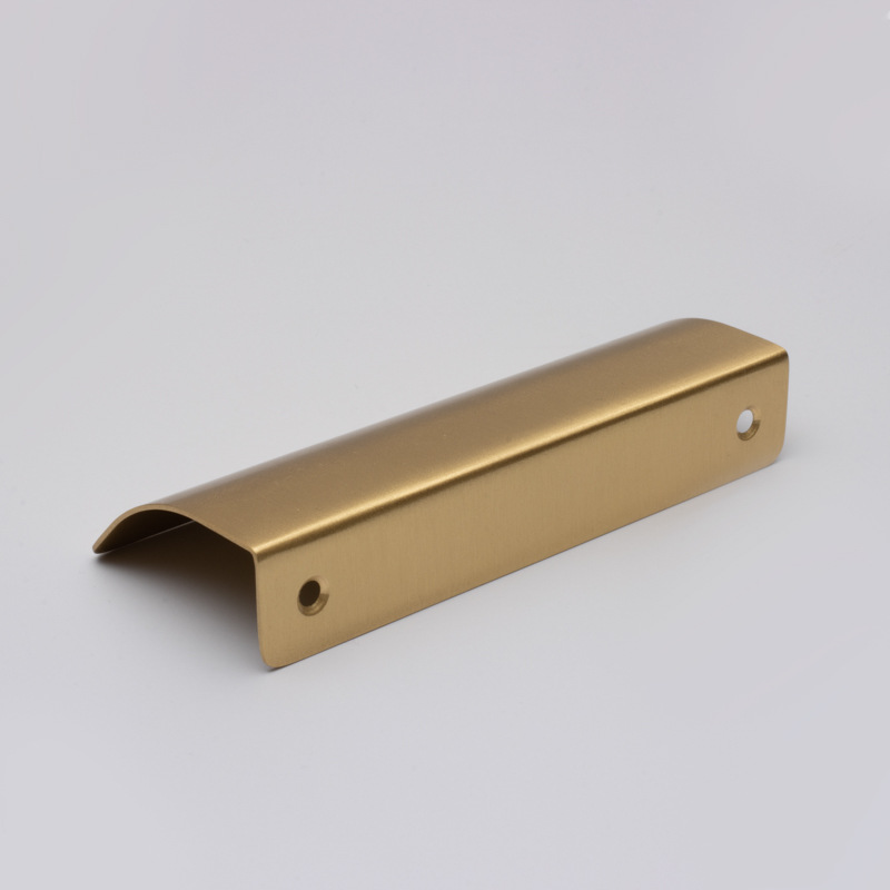 Side-mounted invisible edge-sealed arc-shaped brass handle, copper-colored simple and light luxury cabinet, wardrobe and drawer door handle details Picture