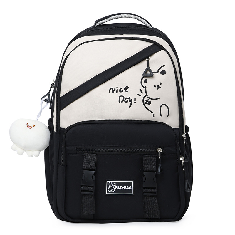 Korean version large-capacity lightweight and lightning-resistant junior high school schoolbag, color-blocking trendy brand rabbit backpack, girls' high school appearance level make-up class bag details Picture