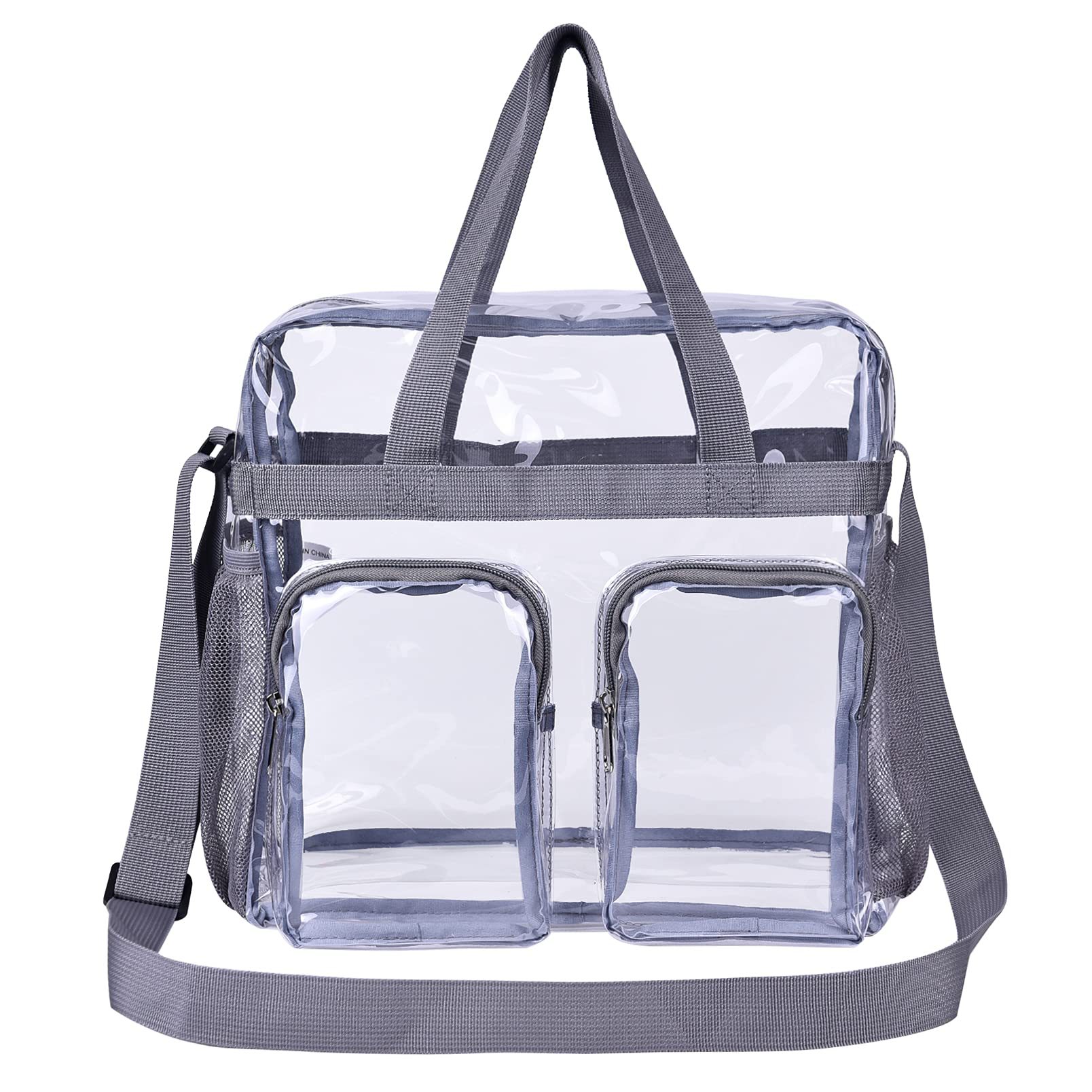 The new transparent PVC tote bag from Amazon is in stock. It has two front pockets and is portable when going out. It has multiple transparent pockets Application Scenario