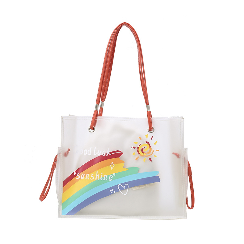 Spring/Summer 2025 handbags: ins Girls' Heart Waterproof transparent cartoon handbag, beach bag, fashionable new single-shoulder bag Item Picture
