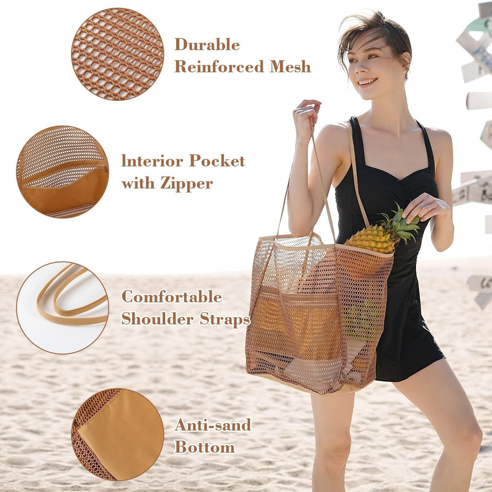 Cross-border mesh beach bag, summer travel, super large capacity single-shoulder hand-carry seaside vacation toy swimming storage bag full figure
