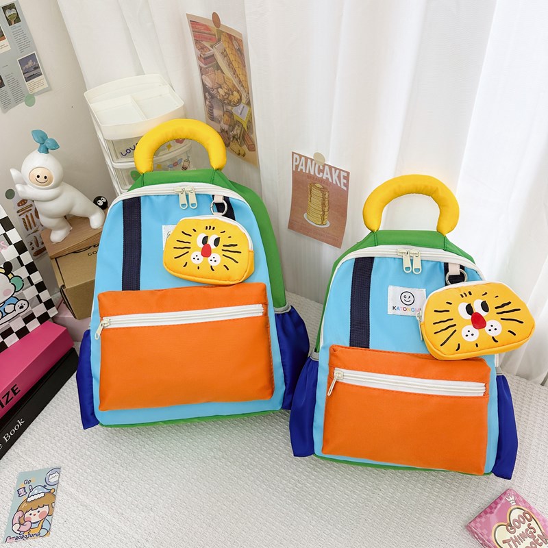 Cross-border kindergarten cartoon color-blocking backpacks for boys, lightweight and cute primary school students, and girls for spring outings Specification drawing
