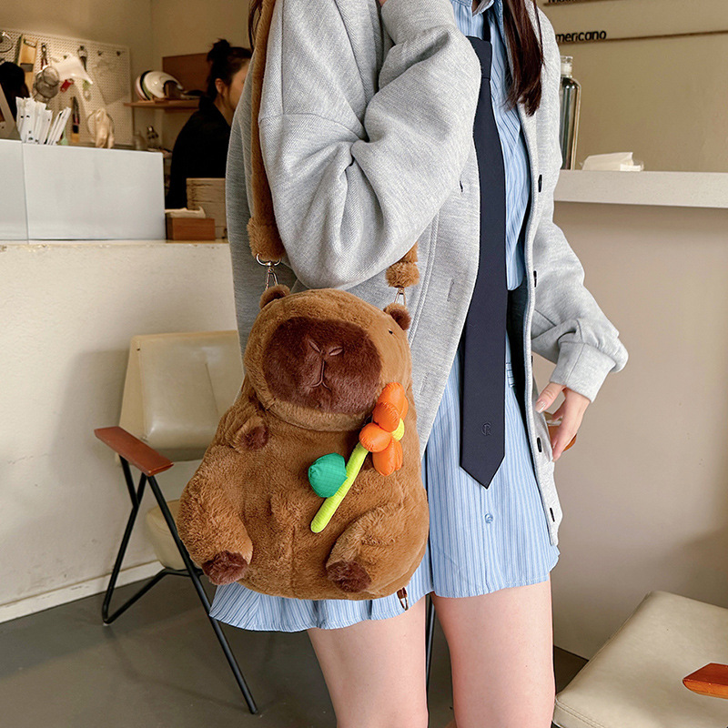 Wholesale of Capibara plush bags, double backpacks, children's capybara bags, cute animal dolls, backpacks and cartoon figurines details Picture