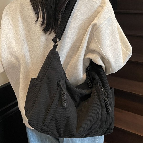 A new large-capacity corduroy tote bag for women, a versatile and casual crossbody bag for spring and summer, and a universal bag for college students attending classes details Picture