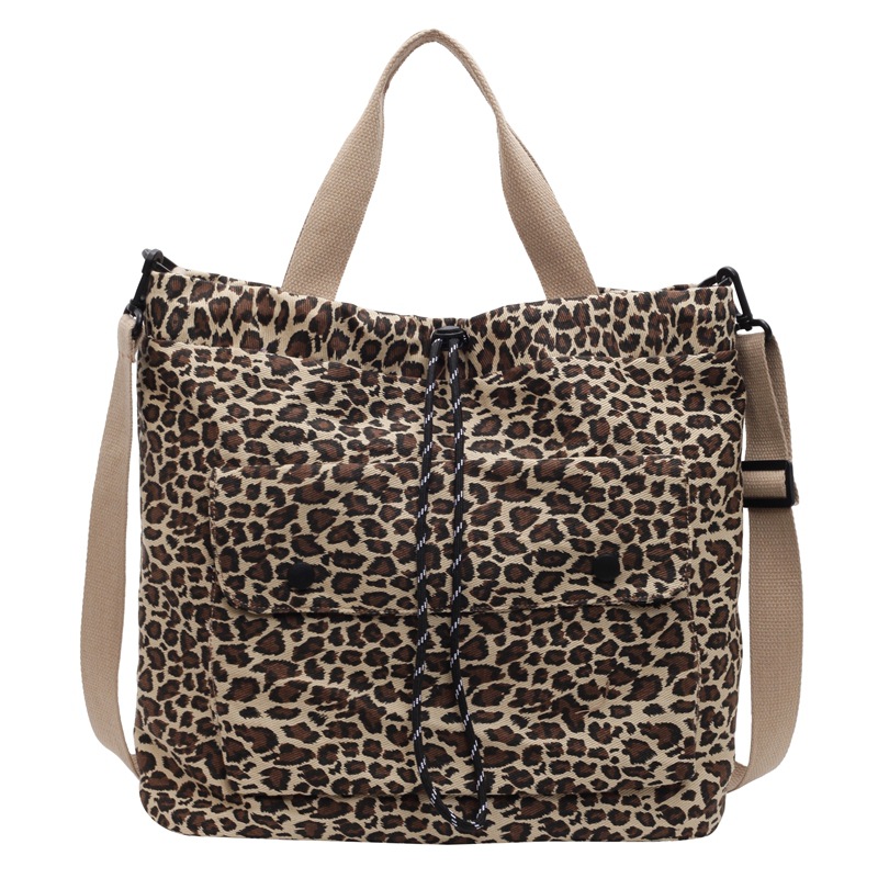 Cross-border leopard print canvas bag 2024 Autumn/Winter new Tote bag, high-end and large-capacity casual women's crossbody bag Item Picture