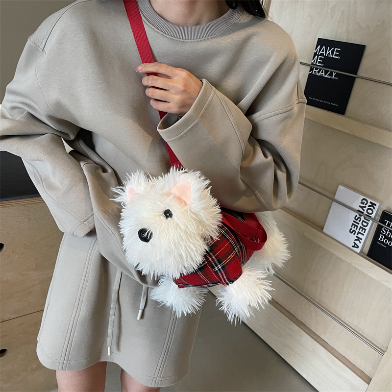 New cartoon West Highland puppy doll crossbody bag plush toy girl soft girl hand and shoulder crossbody bag Specification drawing
