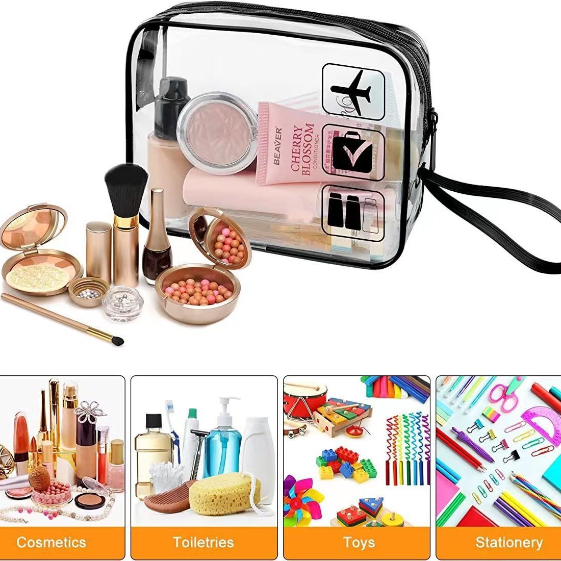 Wholesale of cross-border transparent toiletry bags, convenient transparent travel makeup bags, airport sundries storage bags, and PVC transparent bags full figure