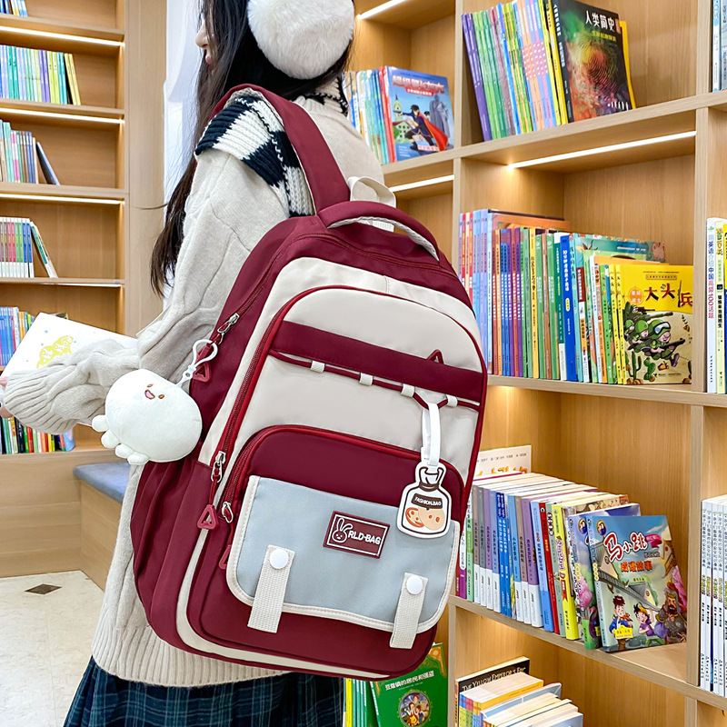 Wholesale of high school and junior high school students' schoolbags with high appearance level, color-matching to reduce burden, versatile, large-capacity backpacks, and cute girls' backpacks Specification drawing