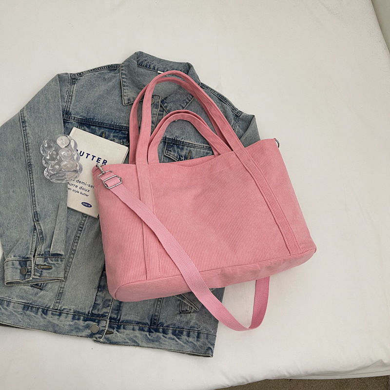 New corduroy tote bag, cute puppy, versatile single-shoulder bag, college student commuting to class, hand-held crossbody bag, female Specification drawing
