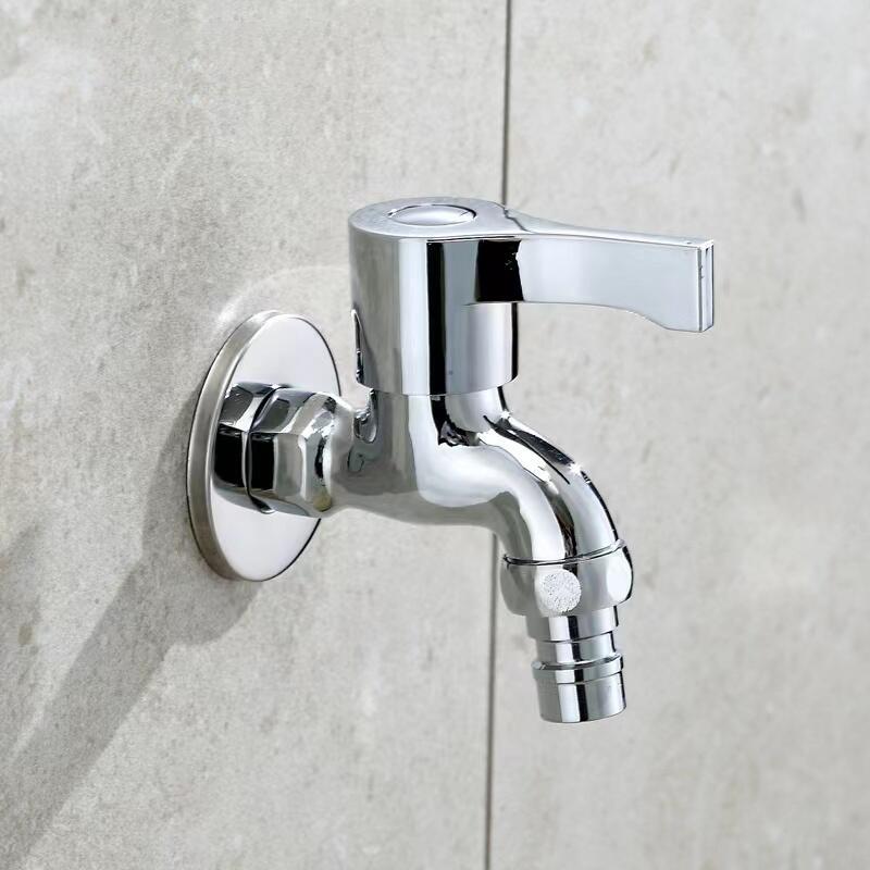 The washing machine faucet is made of 304 stainless steel with a 4-inch copper quick-opening extended faucet. It features one water inlet and two water outlets full figure