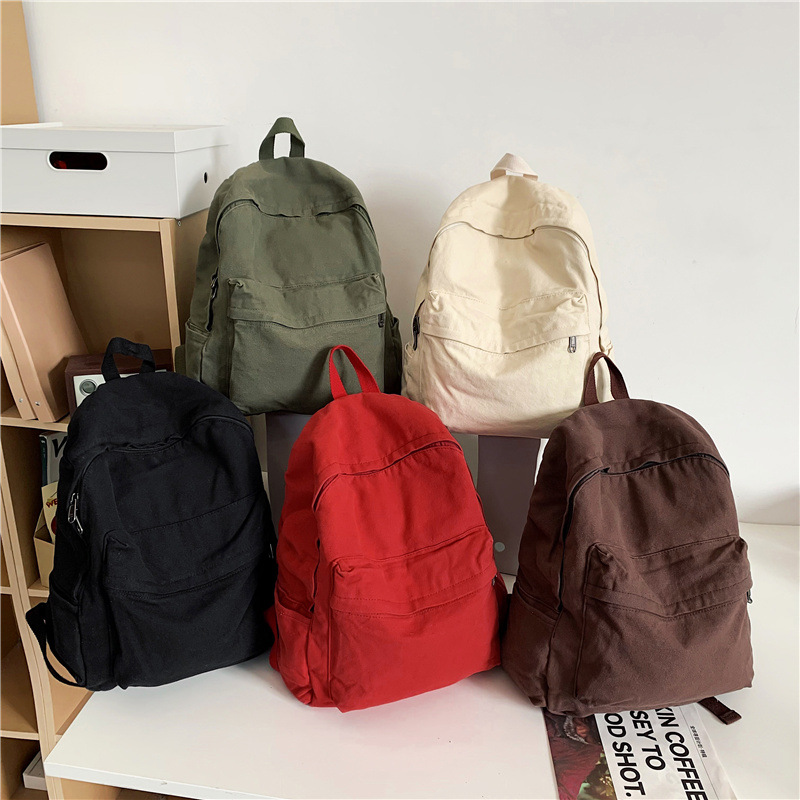 Retro feng shui washed canvas schoolbag for girls, junior high school, senior high school and college students, simple solid-color backpack, versatile travel backpack for men Specification drawing