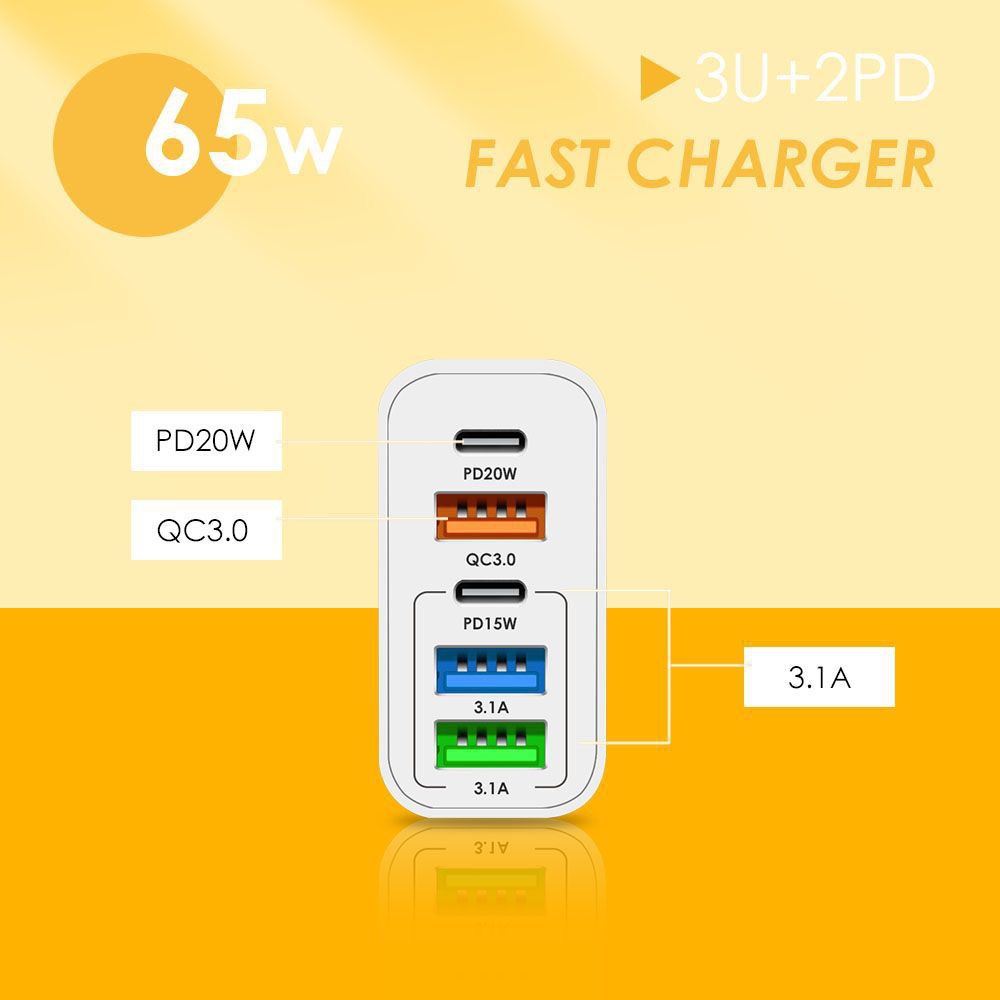 New PD+3USB multi-port adapter, European, American and British standard PD65W fast charging mobile phone charger 5V 2.4A charging head Application Scenario